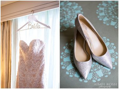 the bride's dress and shoes